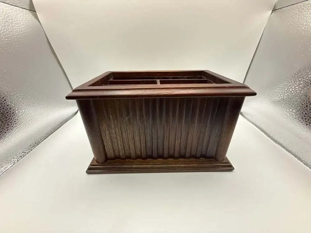 Vintage Dark Wood Desktop Organizer or Jewelry Valet with Fluted Exterior